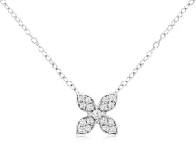 14K White Gold Diamond Floral Necklace