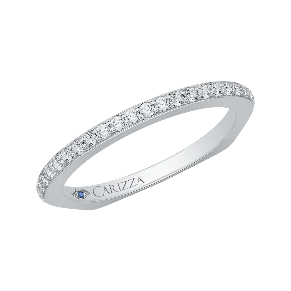 14K White Gold Round Diamond Wedding Band with Euro Shank