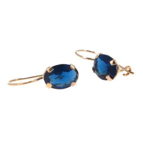 14K Yellow Gold Oval Blue Cubic Zirconia 6X8mm Dangle Earrings