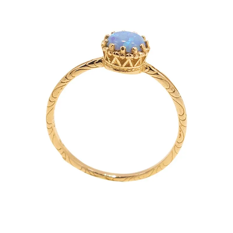 14K Yellow Gold Round Blue Opal 5mm Ring