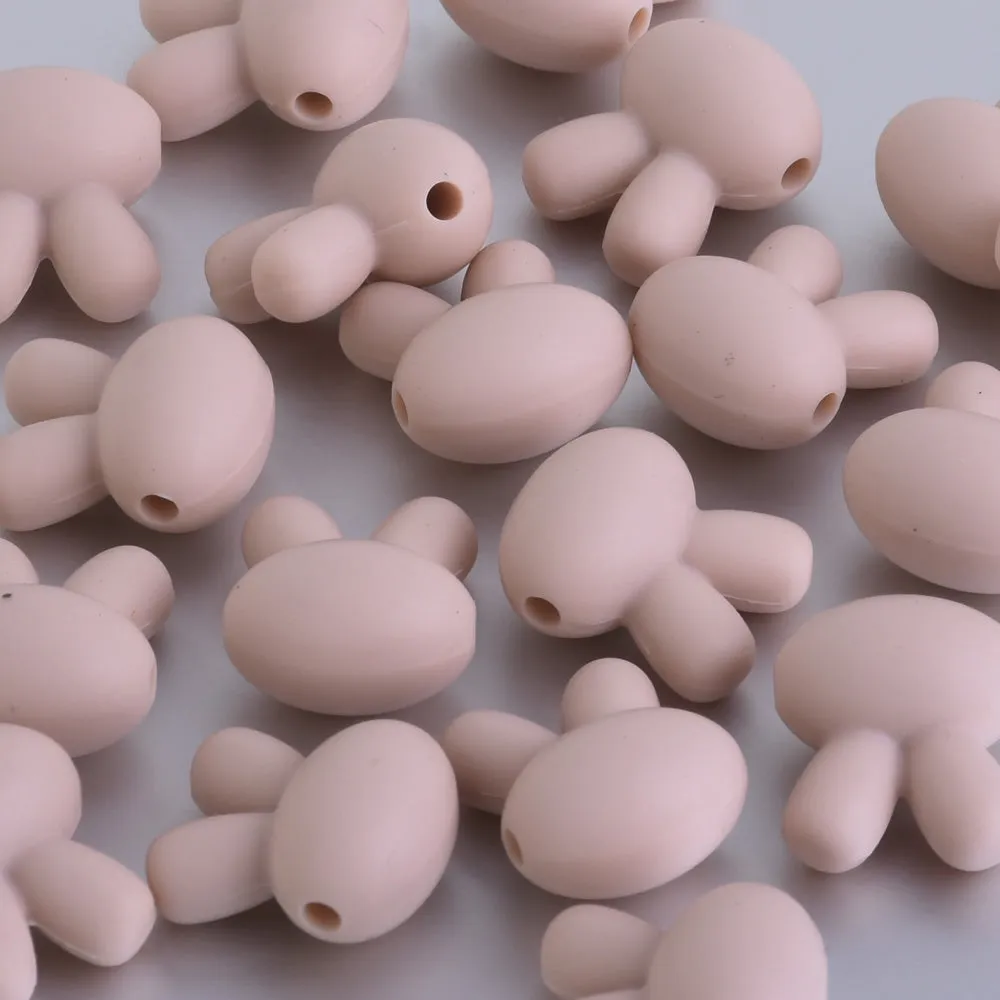 15*18.2*10.5mm Silicone Small Bunny Rabbit Teether Beads For DIY Baby Teething Necklace Food grade silicone sensory beads Fleshc