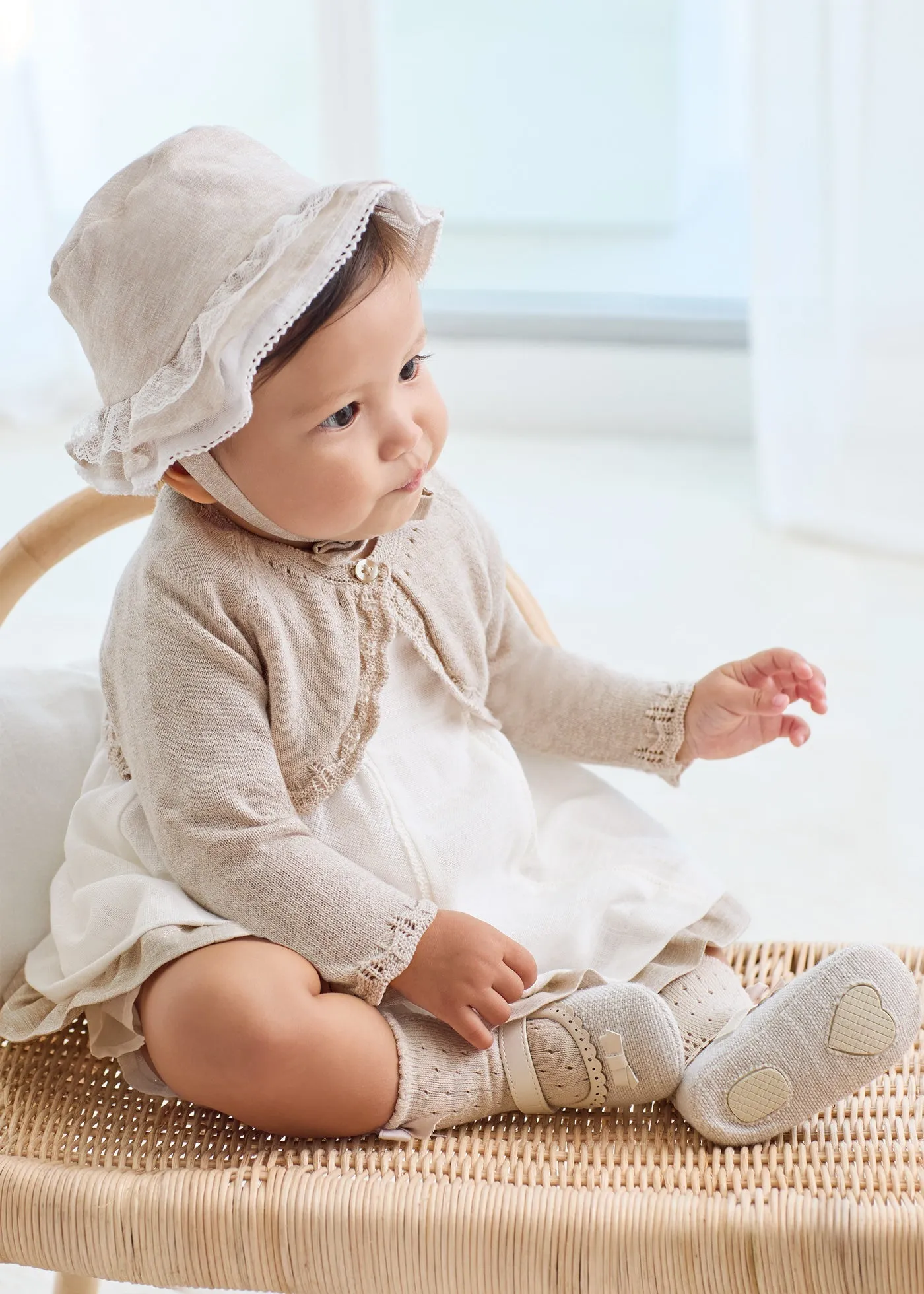 1828 - Dress with smock for newborn girl - Natural