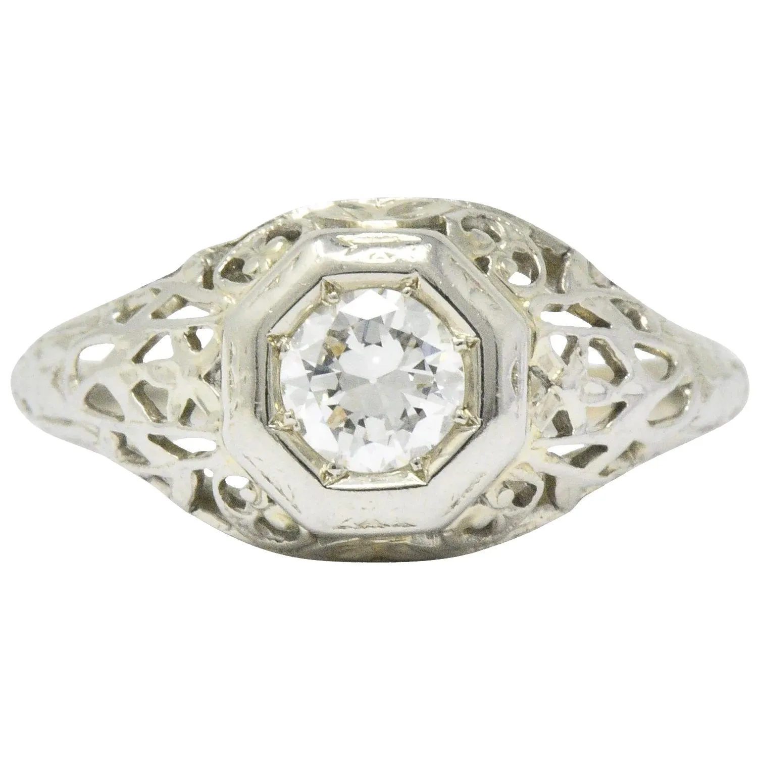 1930's 0.33 CTW Diamond 18 Karat White Gold Art Deco Engagement Ring