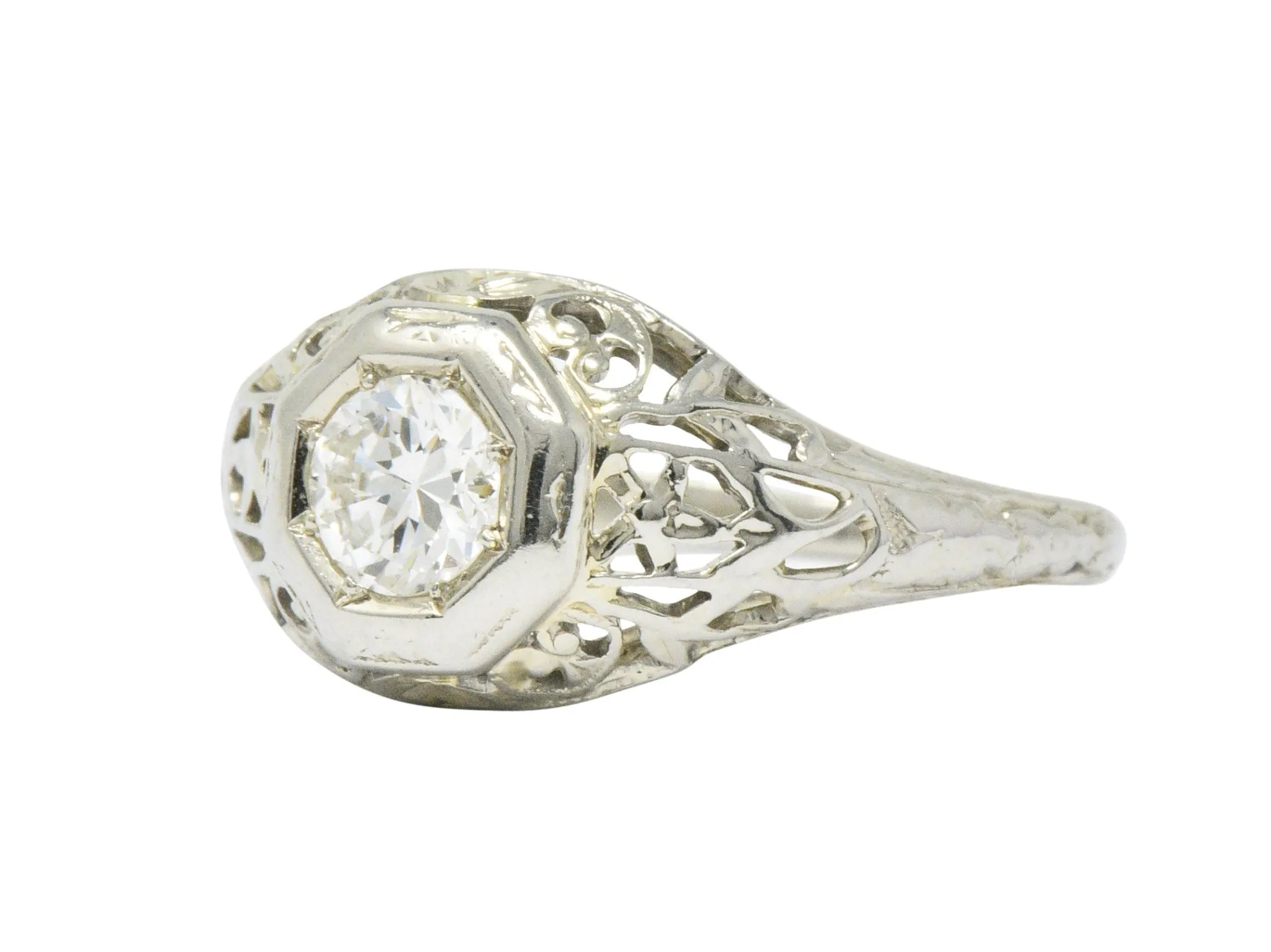 1930's 0.33 CTW Diamond 18 Karat White Gold Art Deco Engagement Ring