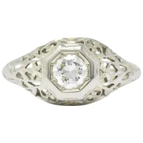 1930's 0.33 CTW Diamond 18 Karat White Gold Art Deco Engagement Ring