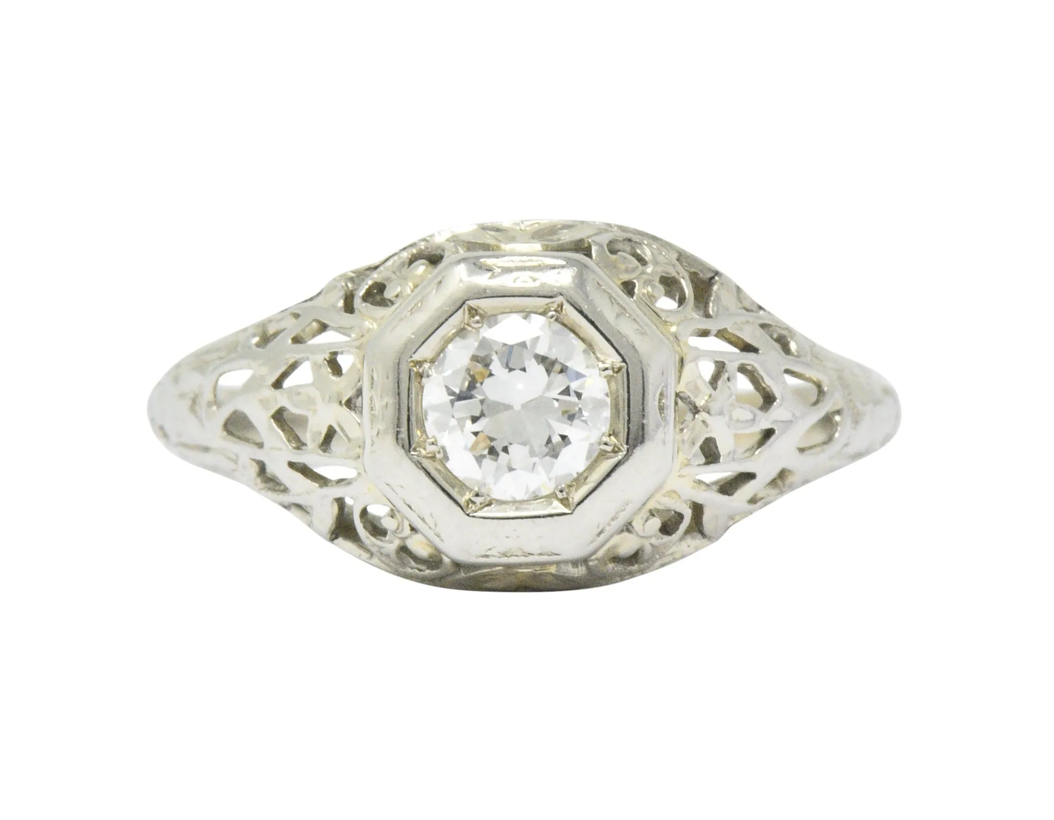 1930's 0.33 CTW Diamond 18 Karat White Gold Art Deco Engagement Ring