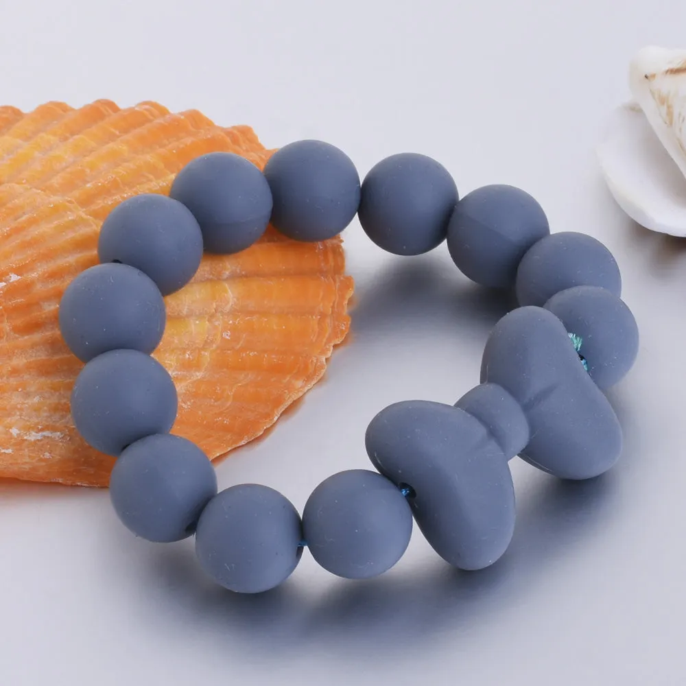 28.5*21*10.5mm Cute silicone bow beads 100% FDA food grade bead Chew Jewelry Beads DIY Teething Beads light blue 10pcs