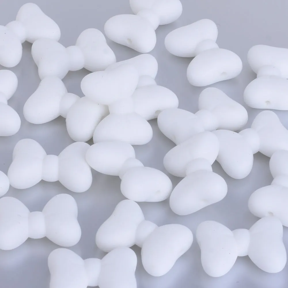 28.5*21*10.5mm Cute silicone bow beads 100% FDA food grade bead Chew Jewelry Beads DIY Teething Beads white 10pcs