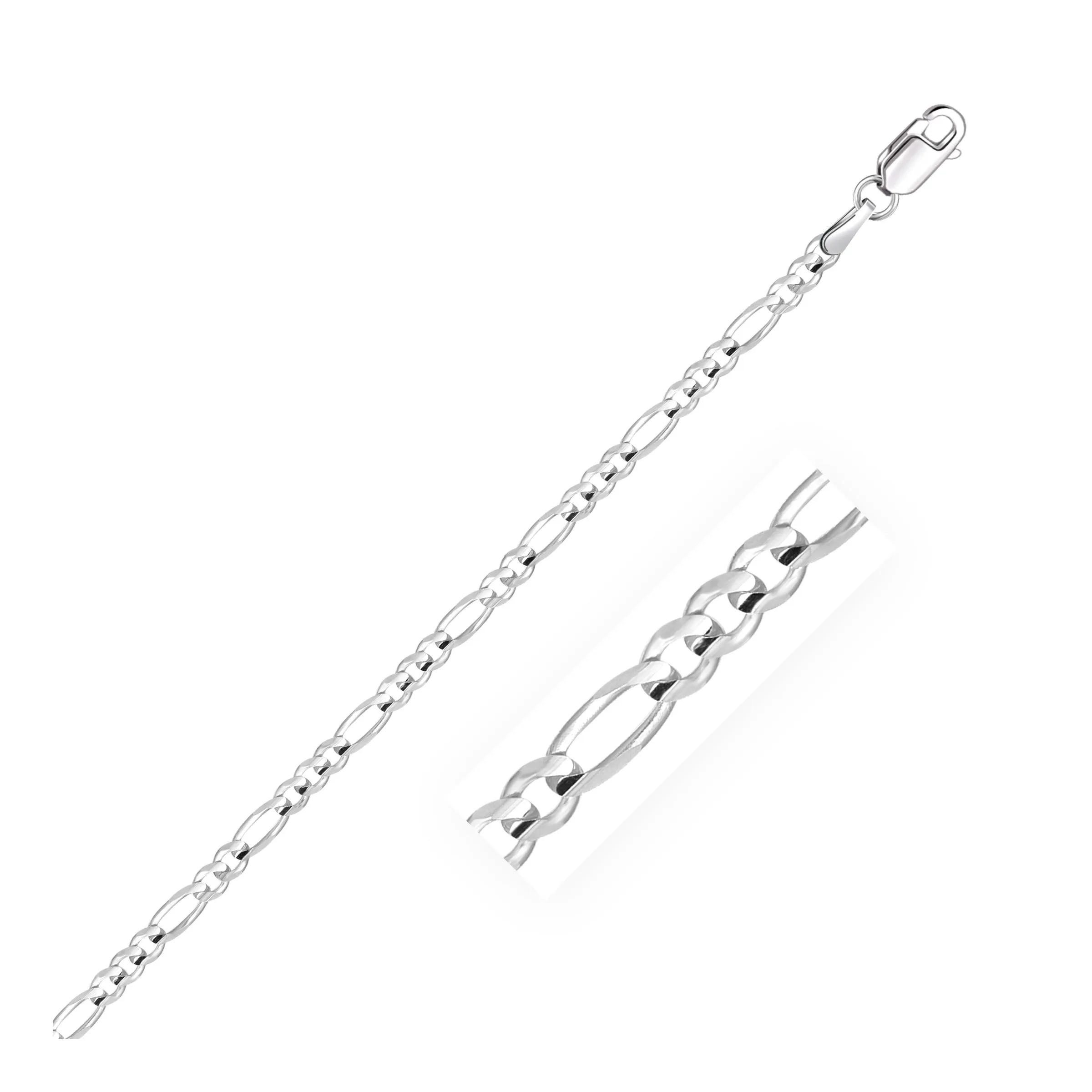 3.0mm 14k White Gold Solid Figaro Chain-rx48365-22