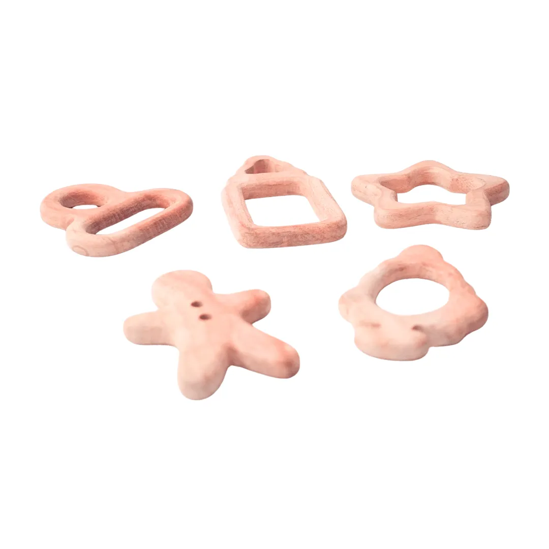 6 Pieces of Wooden Teether for Kids, Baby Gum Soothers(Random design will be send)