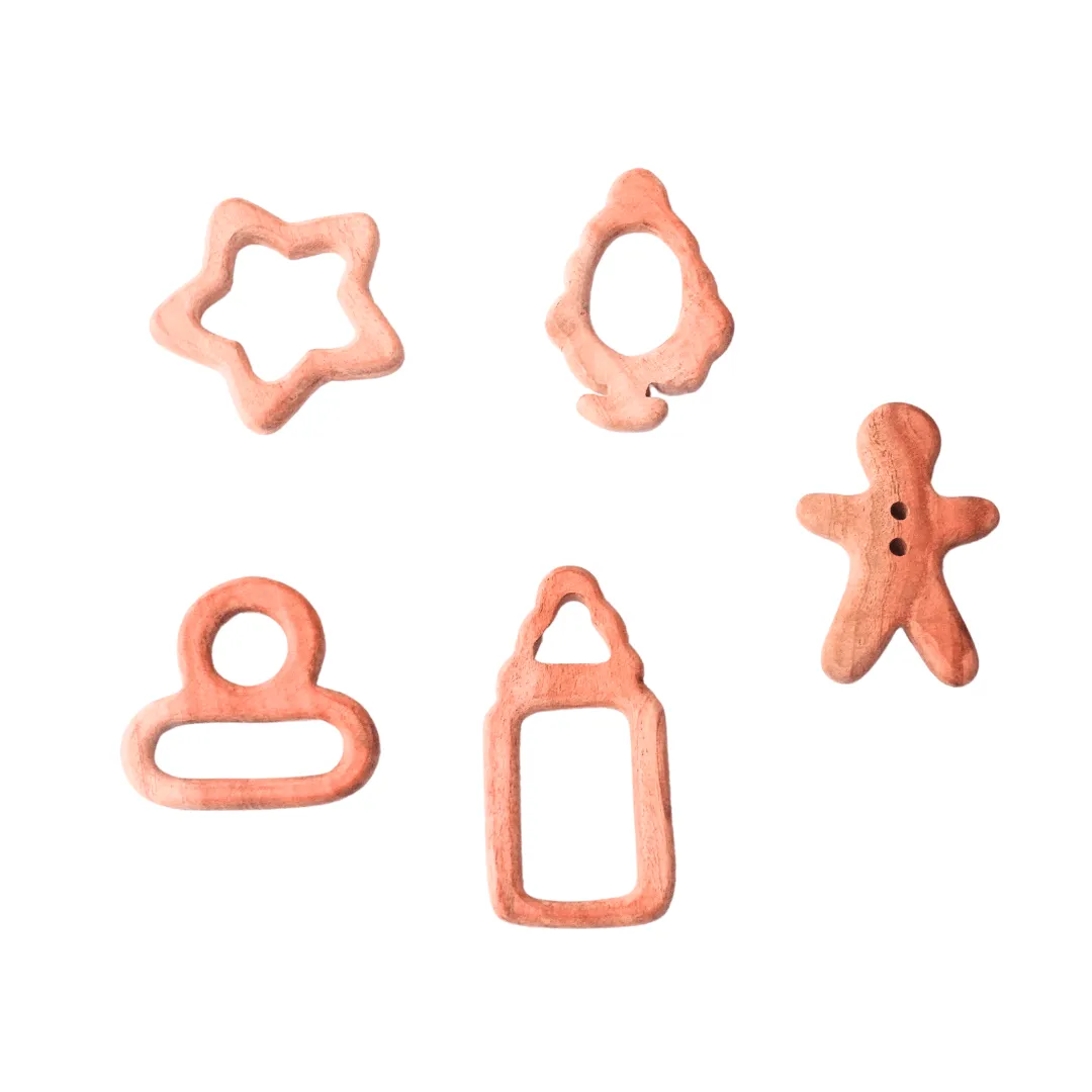 6 Pieces of Wooden Teether for Kids, Baby Gum Soothers(Random design will be send)