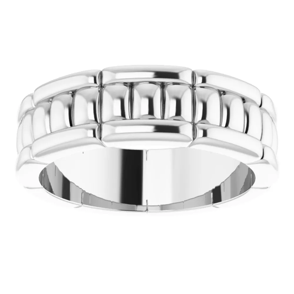 6mm 14K White Gold Grooved Pattern Standard Fit Band