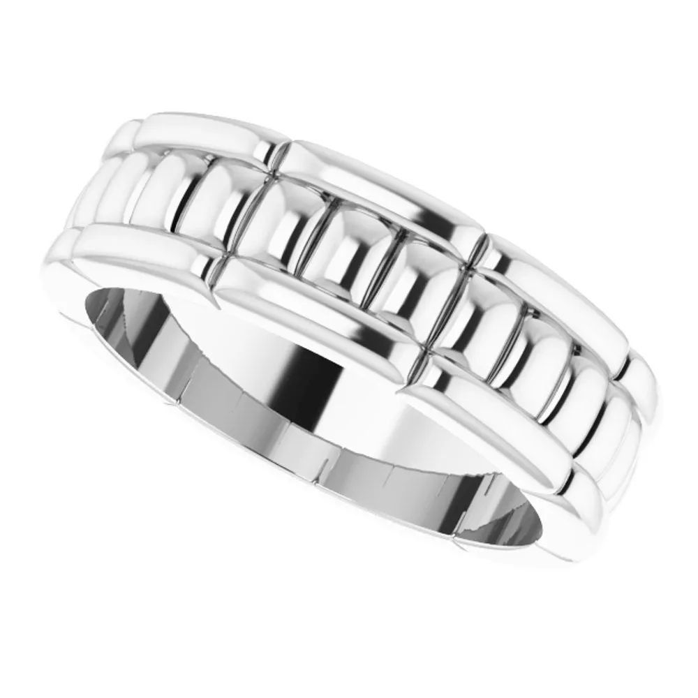 6mm 14K White Gold Grooved Pattern Standard Fit Band