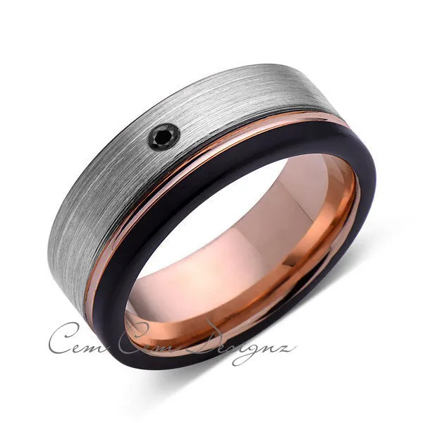 8mm,Mens,Black Diamond,Gray,Black,Brushed,Rose Gold,Tungsten Ring,Rose Gold,Wedding Band,Comfort Fit