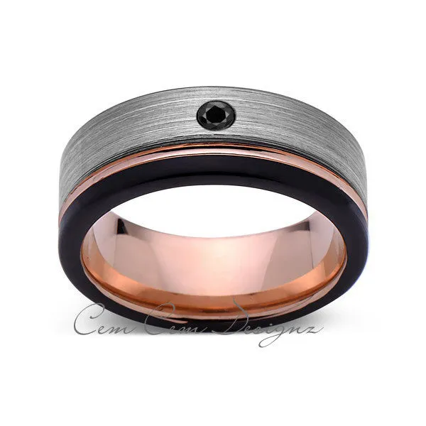 8mm,Mens,Black Diamond,Gray,Black,Brushed,Rose Gold,Tungsten Ring,Rose Gold,Wedding Band,Comfort Fit