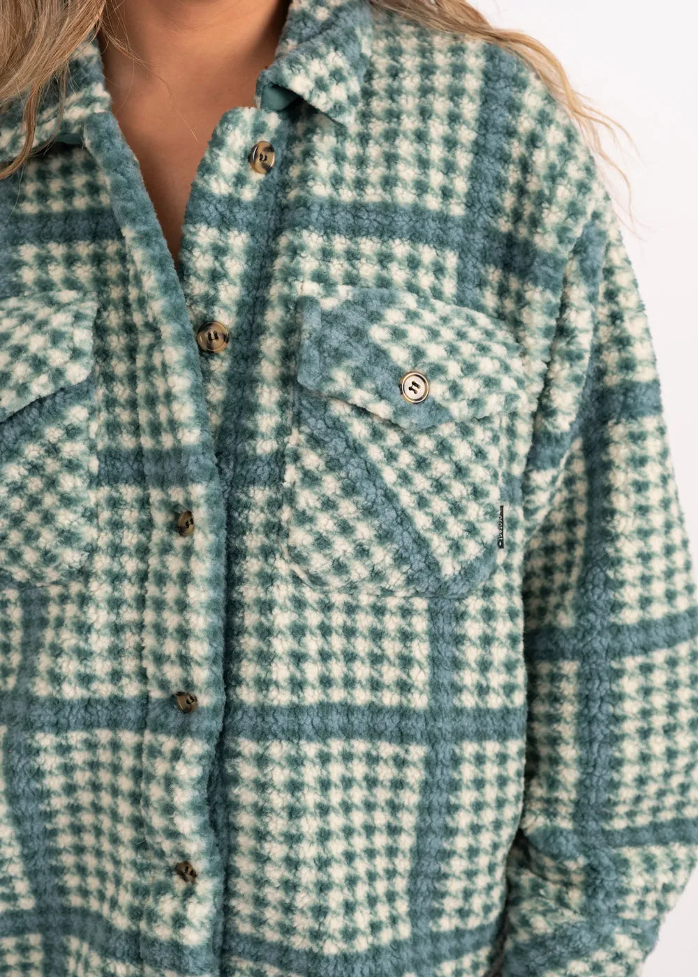 Akino Green Check Teddy Fleece Shacket