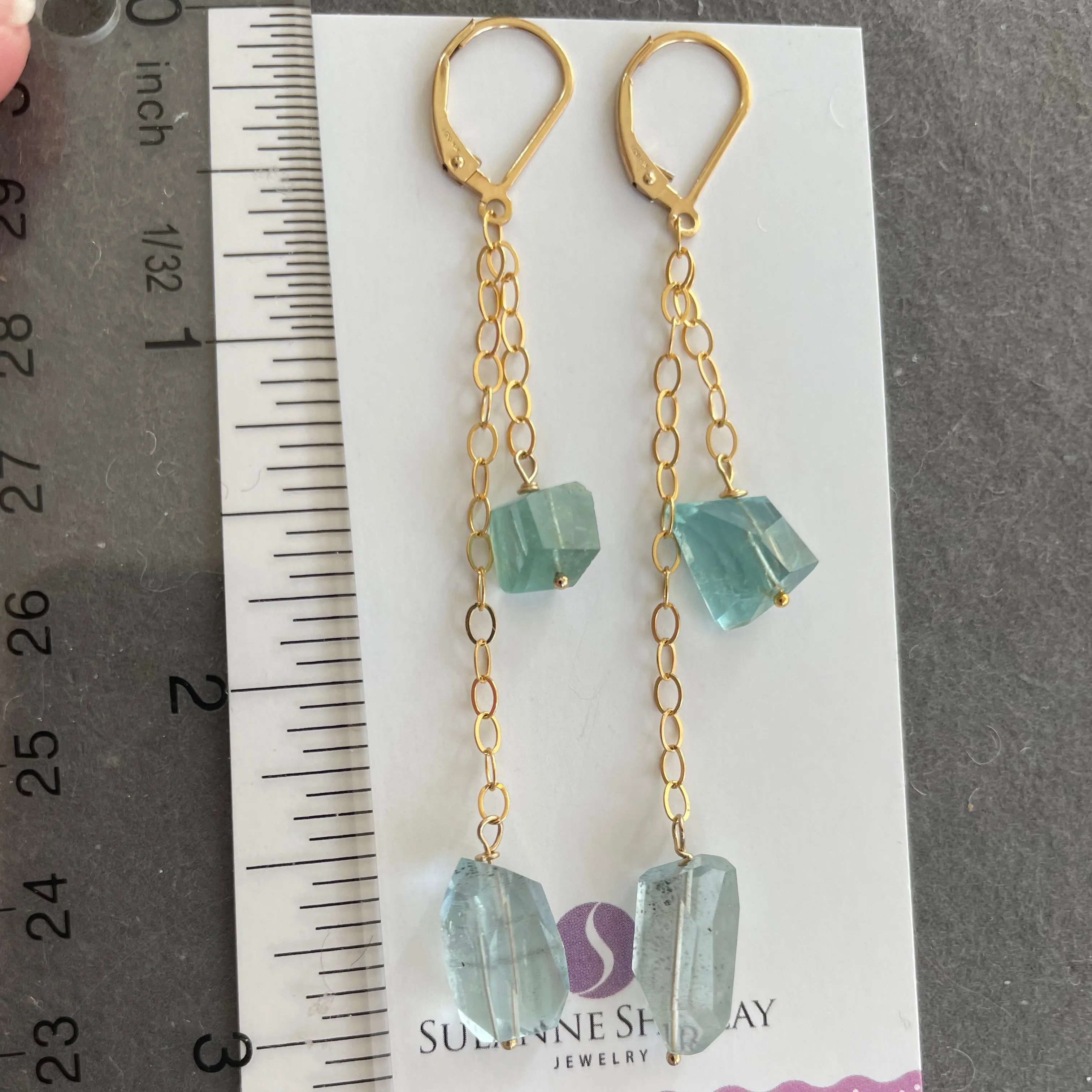 Aquamarine Nugget Earrings, OOAK, leverback