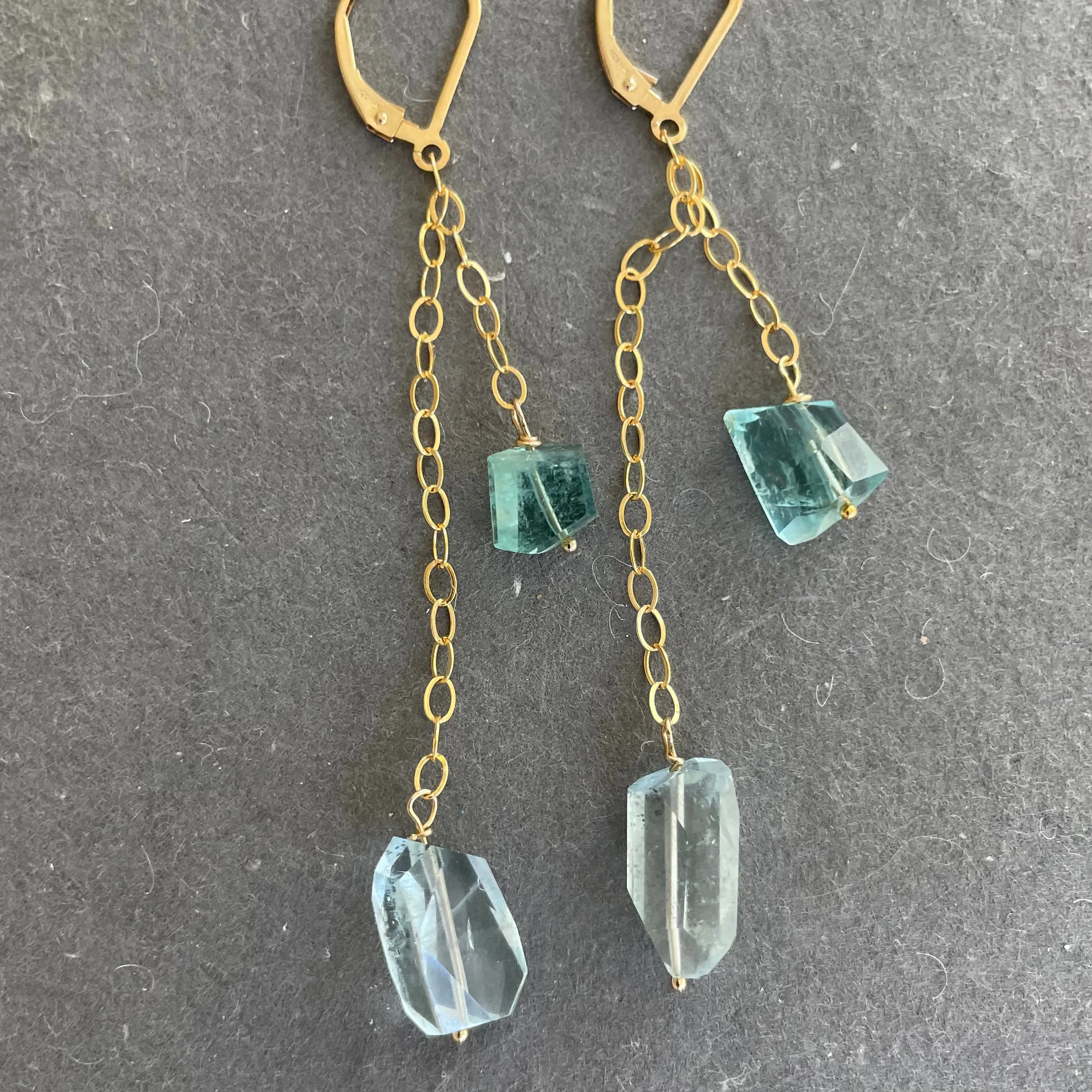 Aquamarine Nugget Earrings, OOAK, leverback