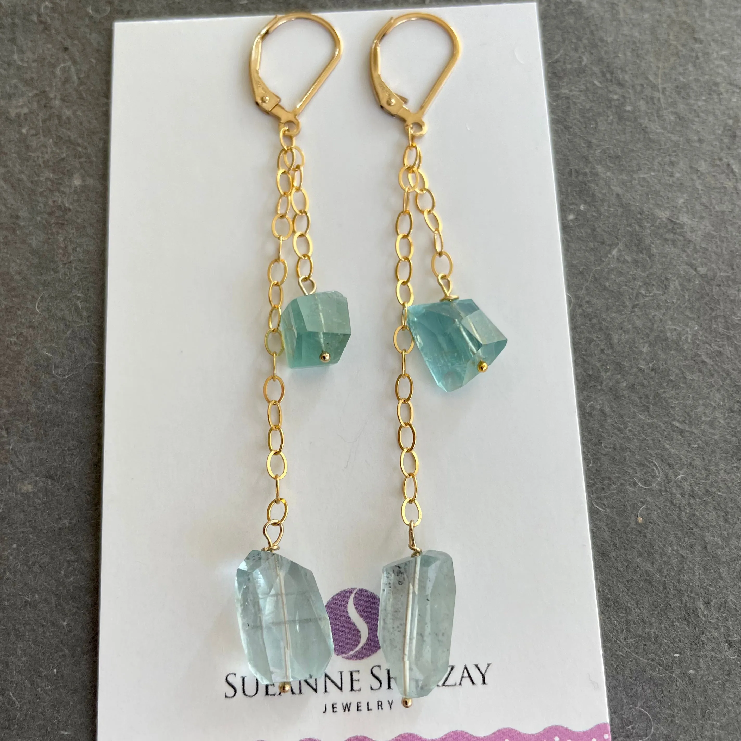 Aquamarine Nugget Earrings, OOAK, leverback