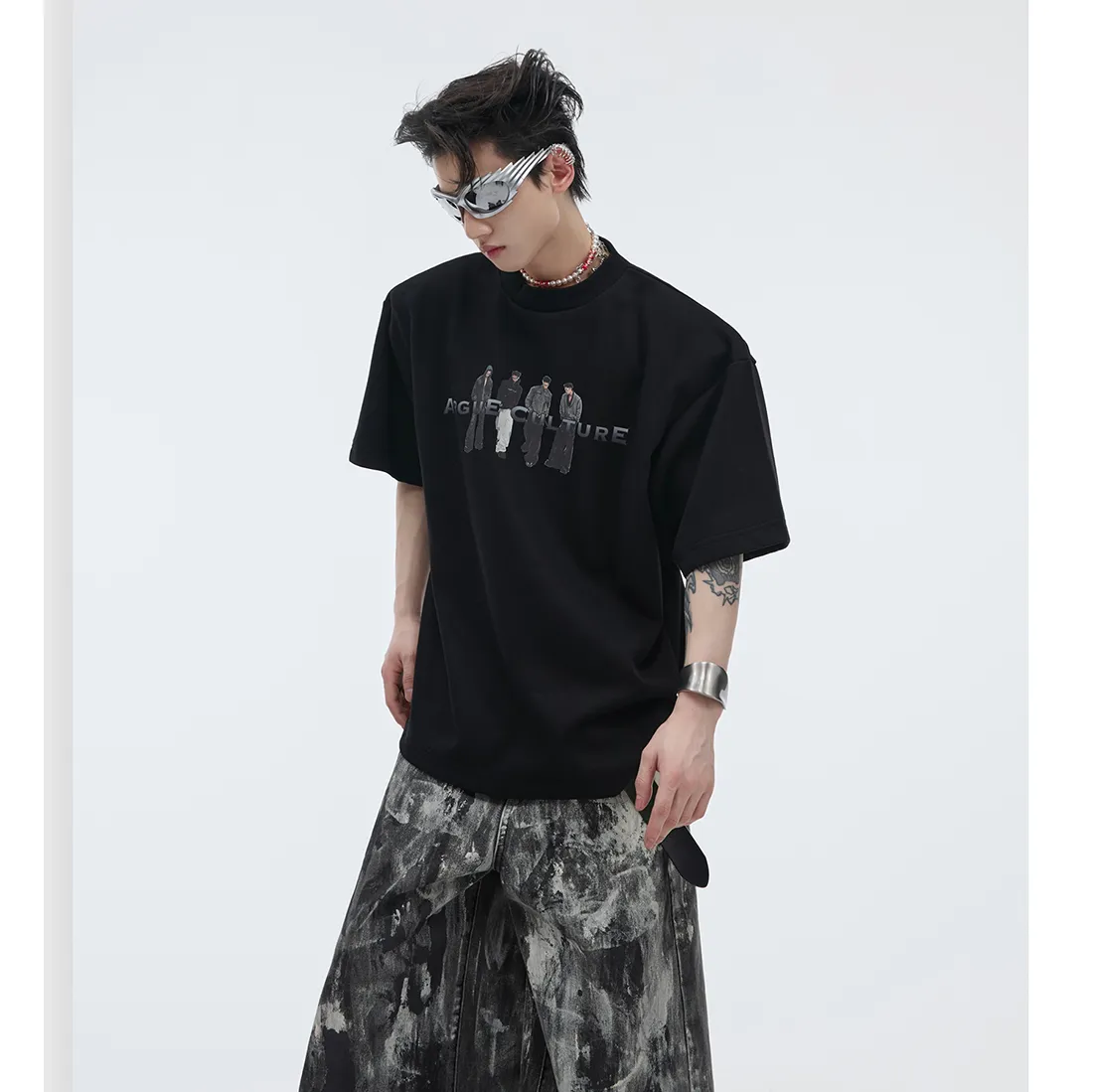 Argue Culture  |Crew Neck Unisex Blended Fabrics Street Style Short Sleeves