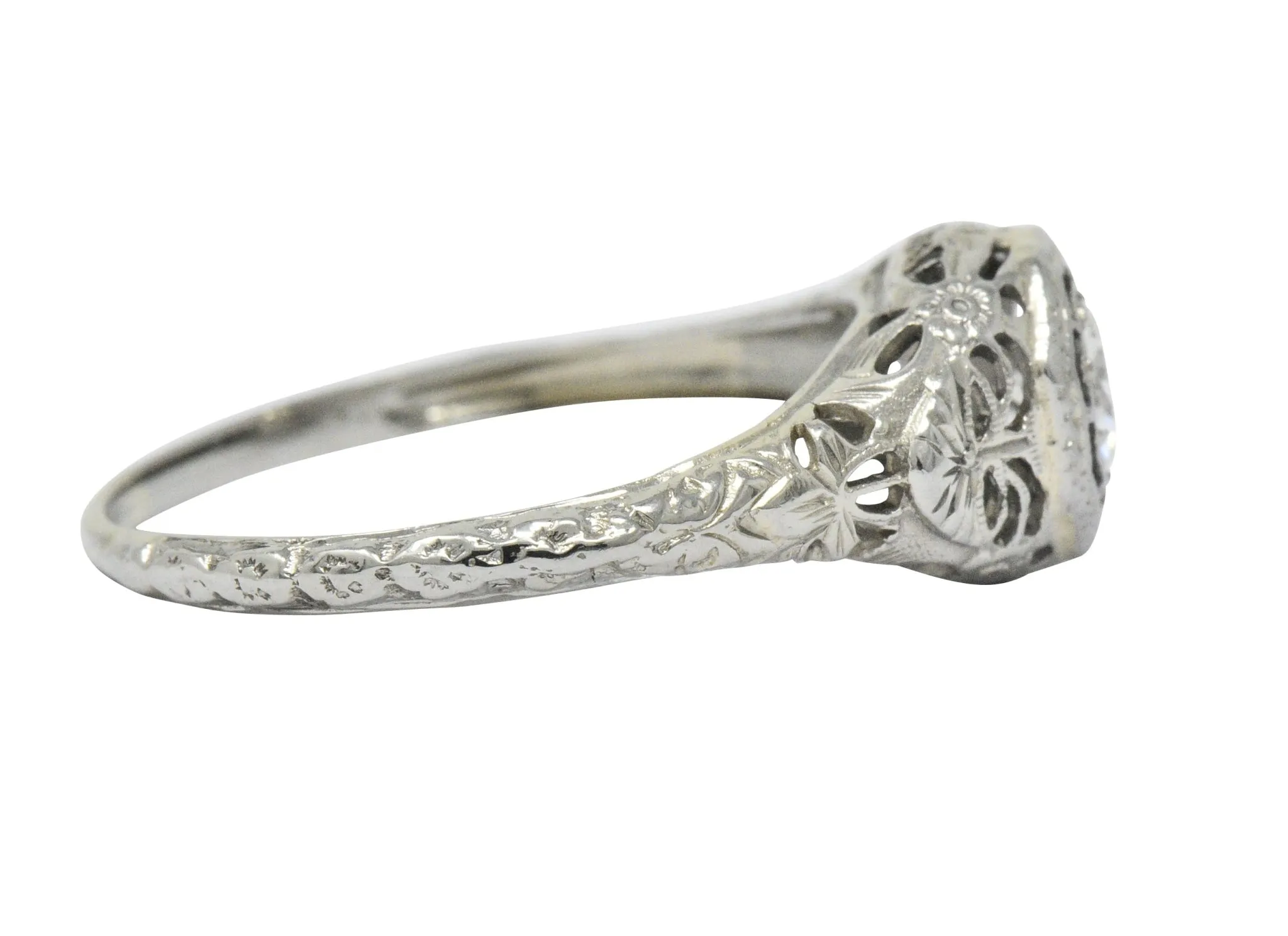 Art Deco 0.35 CTW Diamond 14 Karat White Gold Foliate Engagement Ring Circa 1930