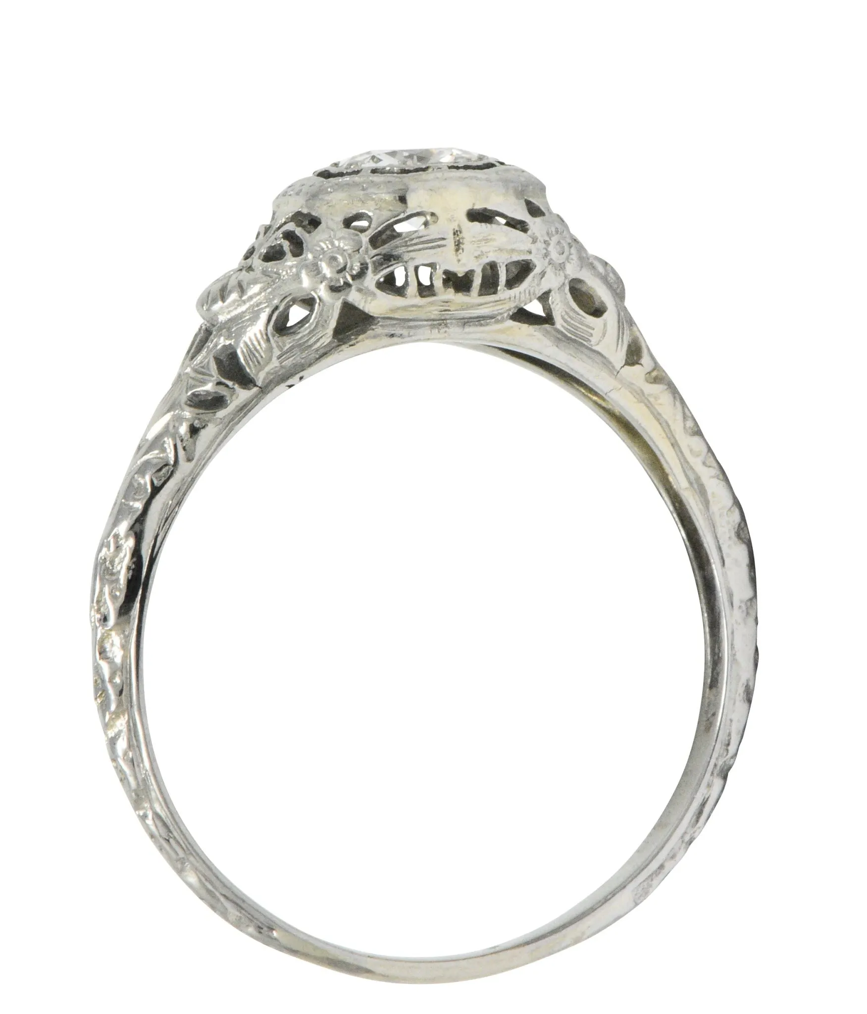 Art Deco 0.35 CTW Diamond 14 Karat White Gold Foliate Engagement Ring Circa 1930