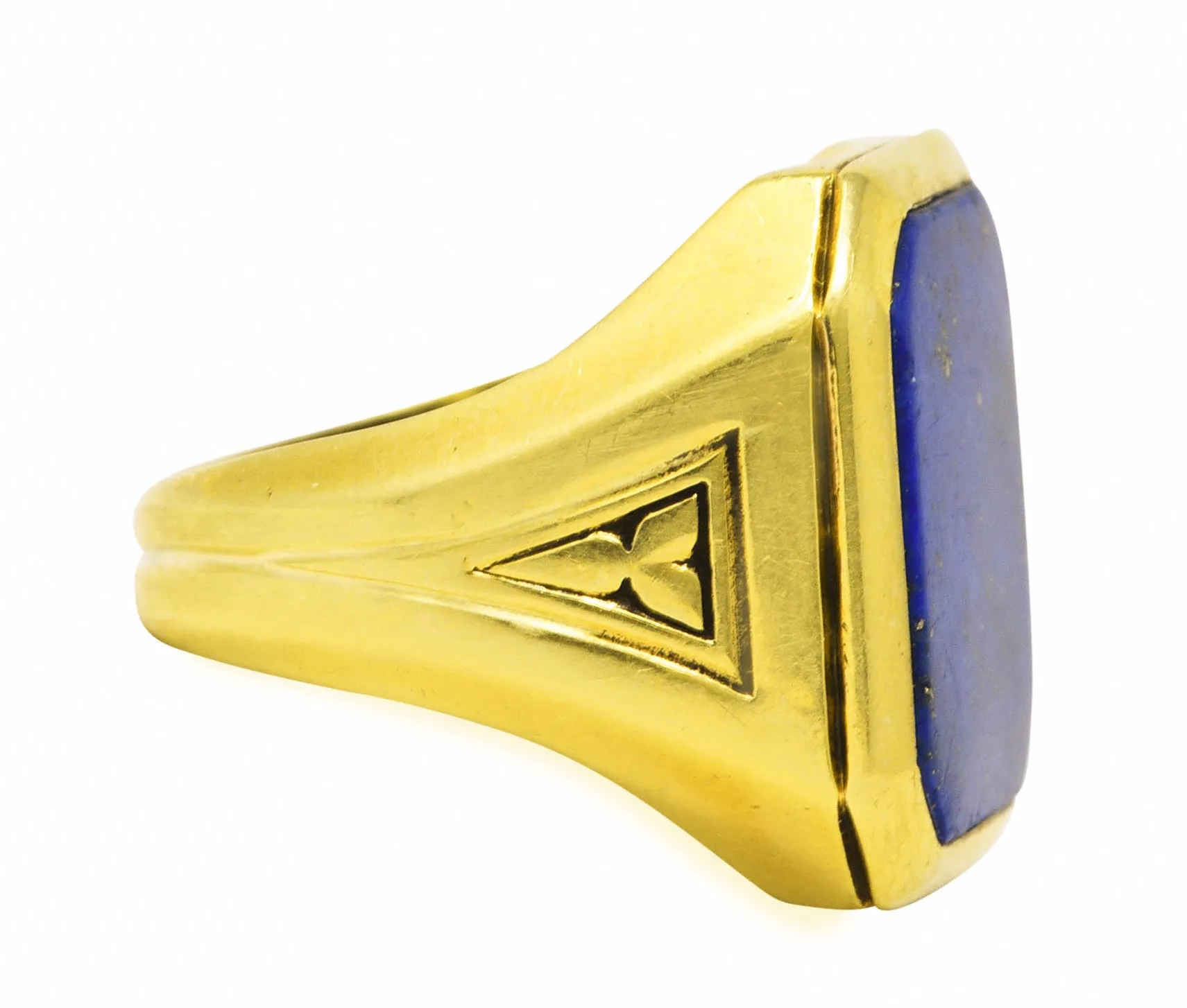 Art Deco Lapis Lazuli 14 Karat Yellow Gold Unisex Signet Ring