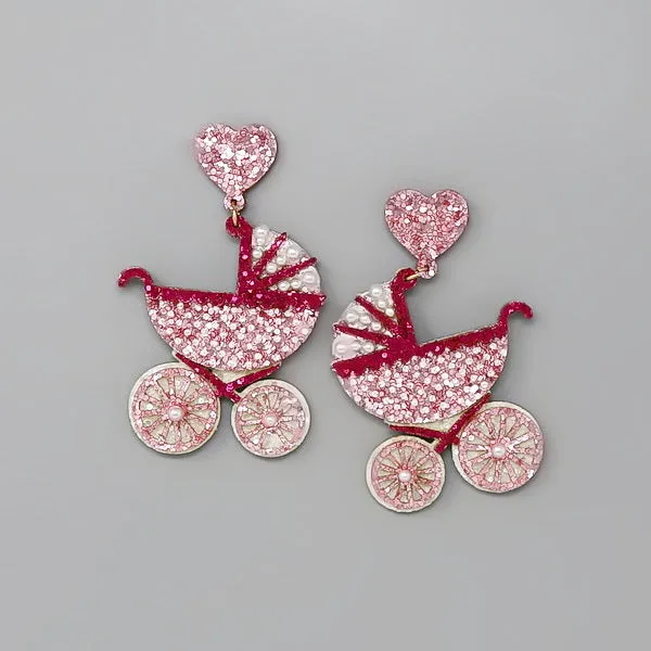 Baby Buggy Glittered Dangle Earrings