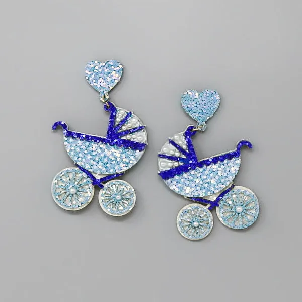 Baby Buggy Glittered Dangle Earrings