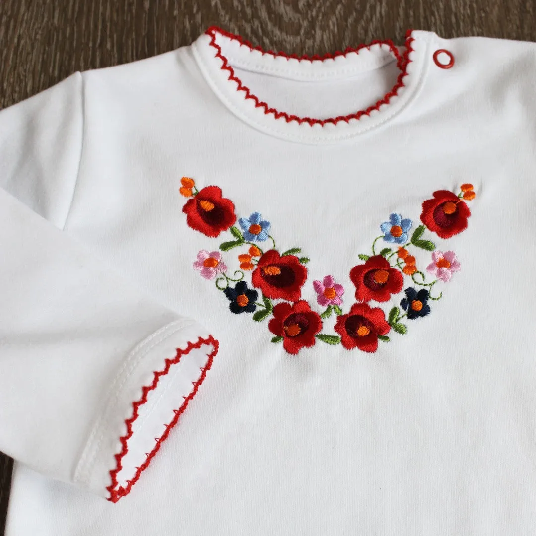 Baby Long Sleeve Onesie- Red Flowers