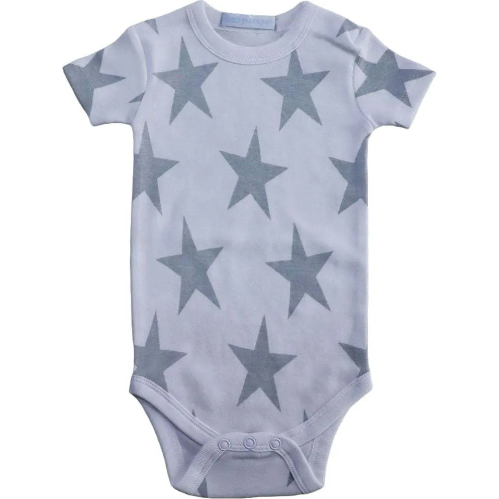 Baby Steps Baby Onesie, Large Star Grey