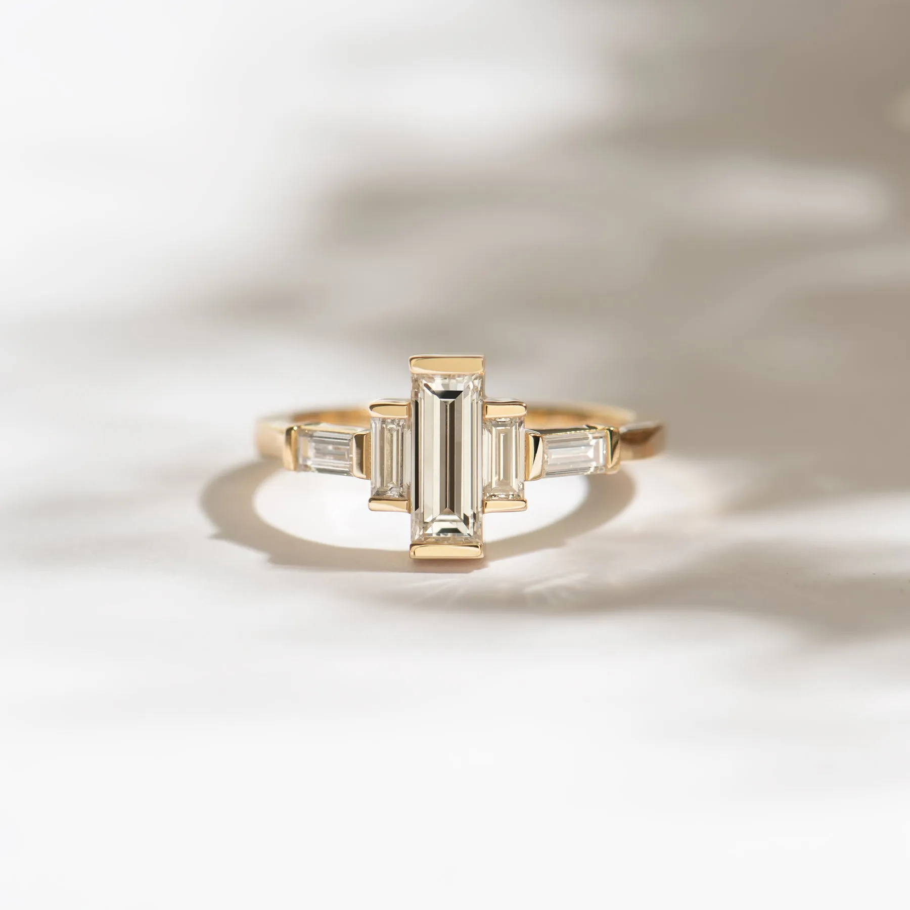 Baguette Diamond Engagement Ring with Golden Framework