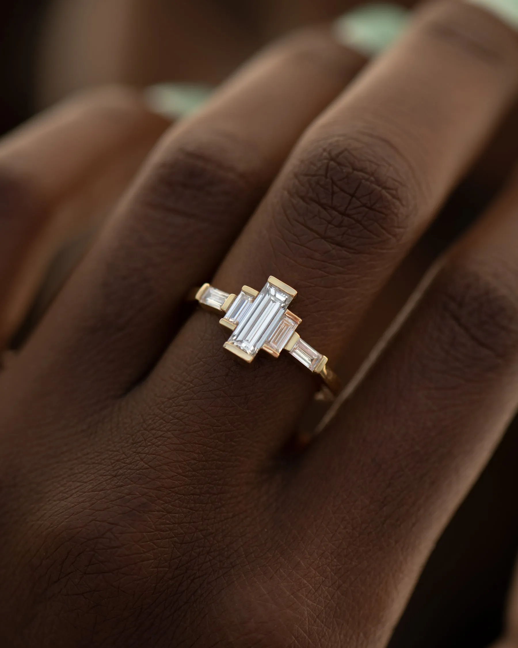 Baguette Diamond Engagement Ring with Golden Framework