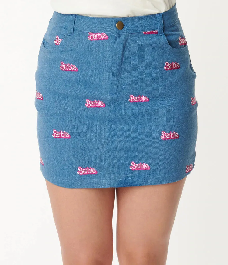 Barbie x Unique Vintage Barbie Logo Denim Mini Skirt