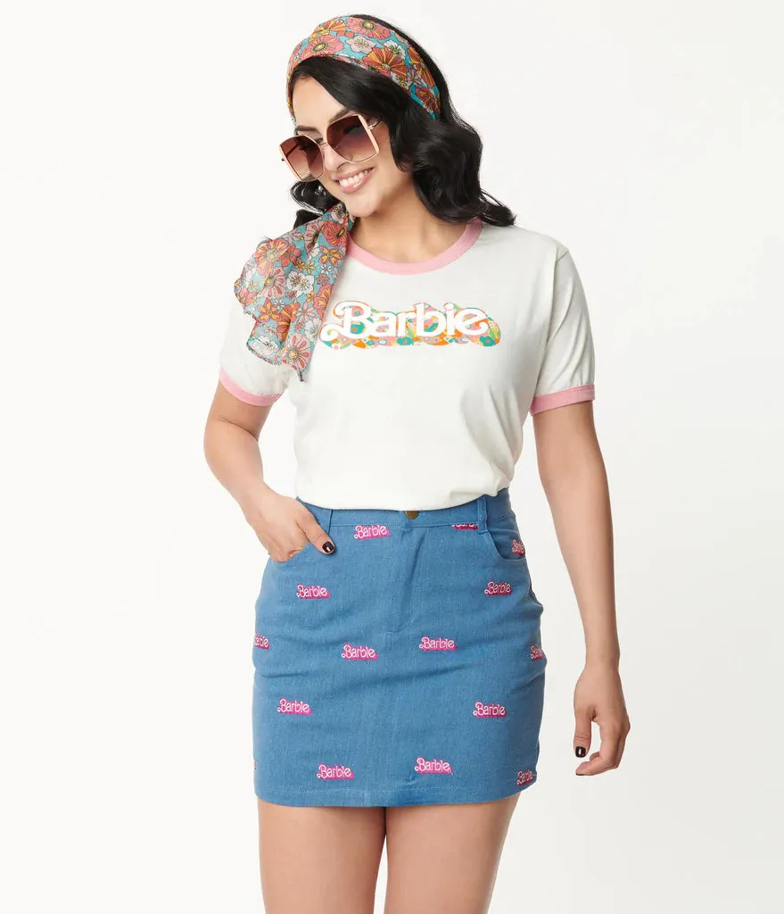 Barbie x Unique Vintage Barbie Logo Denim Mini Skirt