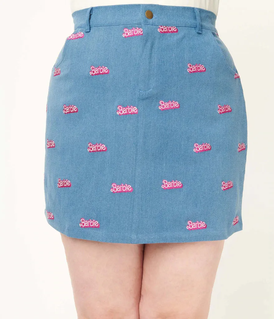 Barbie x Unique Vintage Barbie Logo Denim Mini Skirt