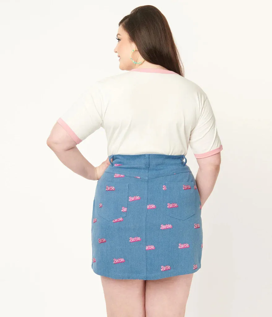 Barbie x Unique Vintage Barbie Logo Denim Mini Skirt