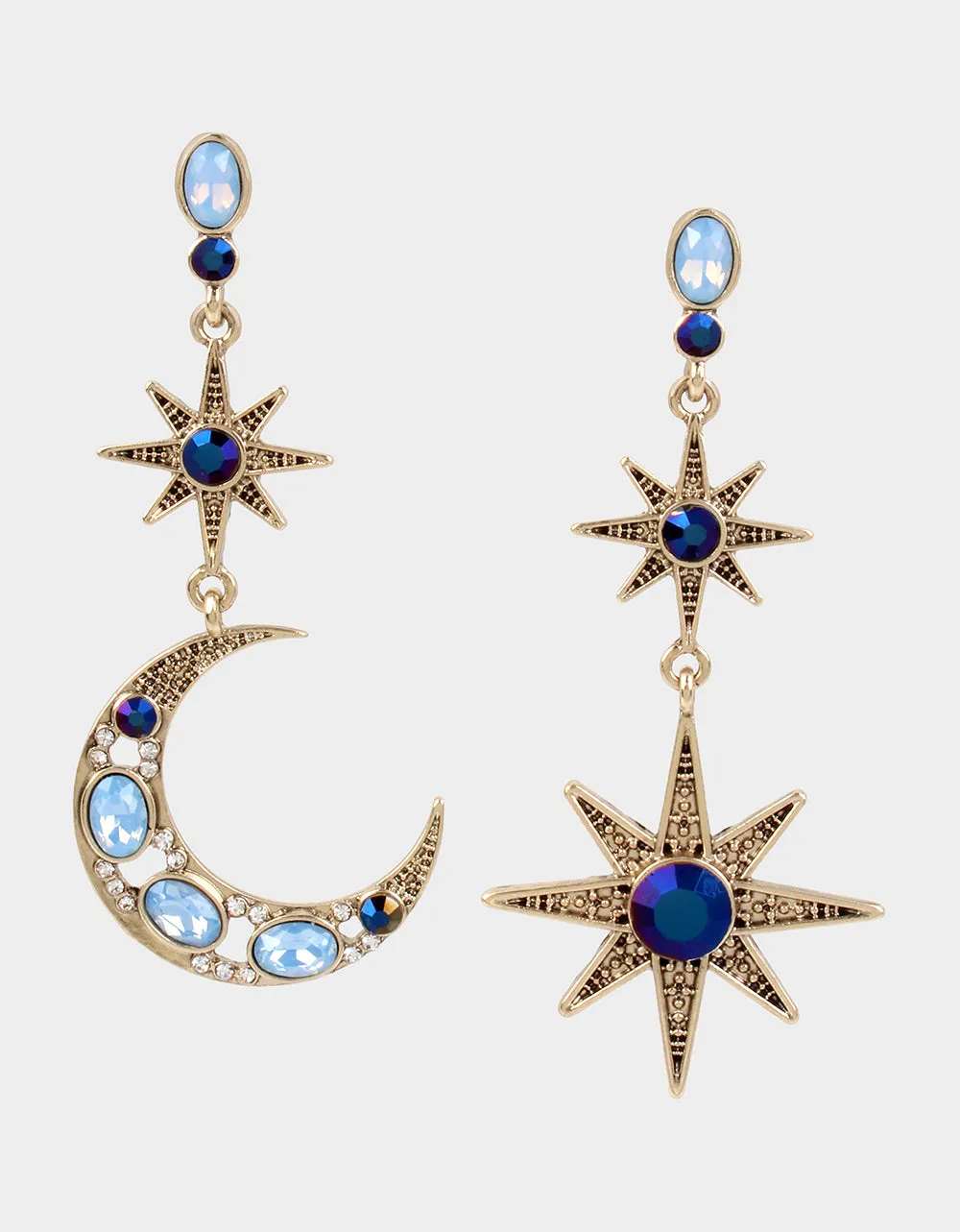 BETSEYS CELESTIAL STAR AND MOON MISMATCH EARRINGS BLUE