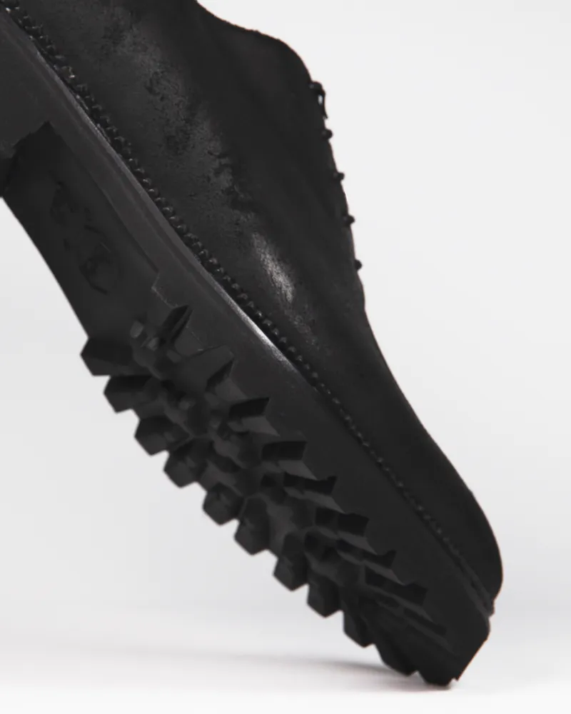 Black Waxed Suede Wholecut Oxford Shoe