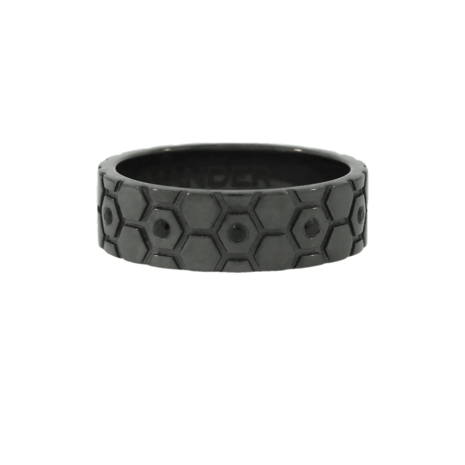 Blackened 14k Gold and Black Diamond Ring for Men Hexagons