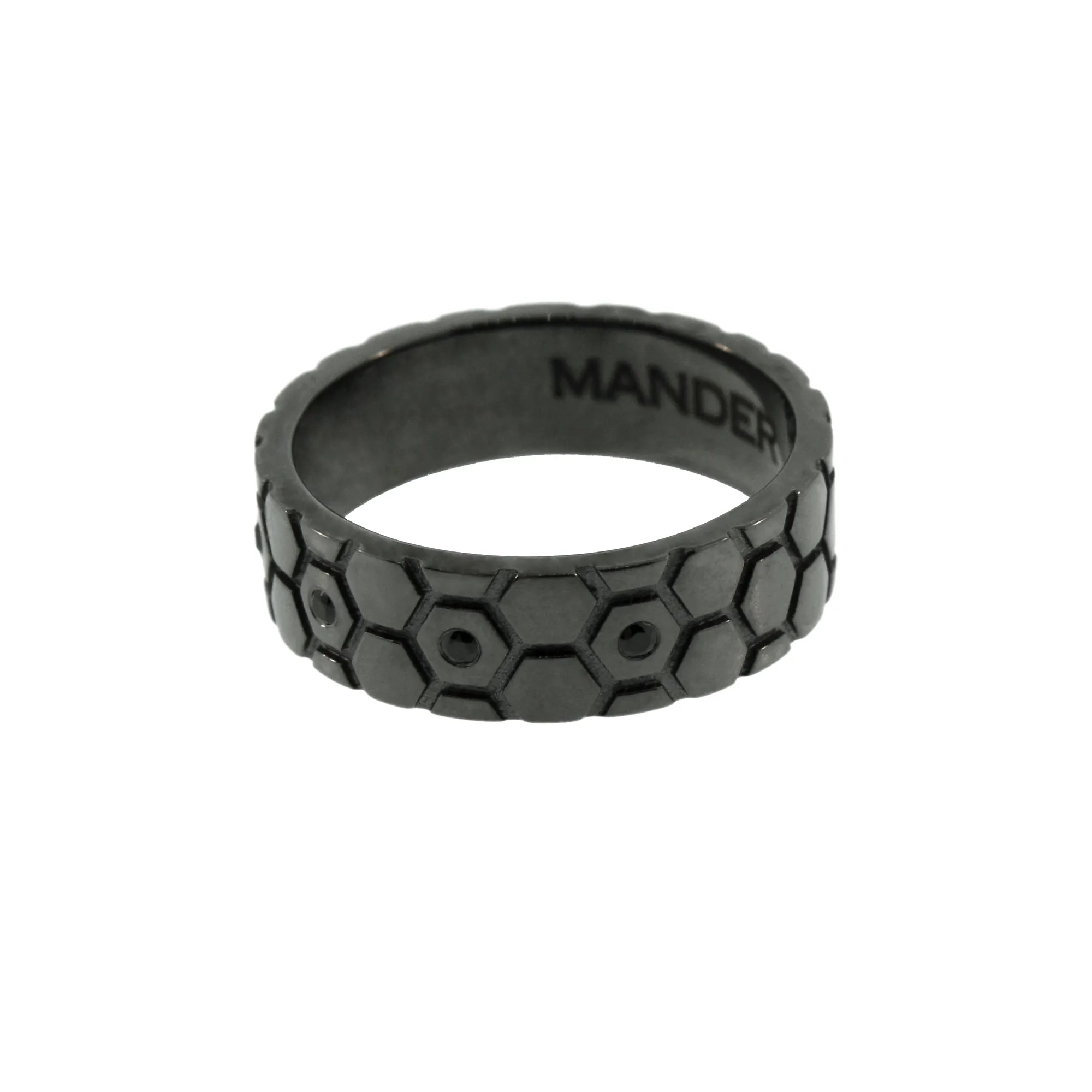 Blackened 14k Gold and Black Diamond Ring for Men Hexagons