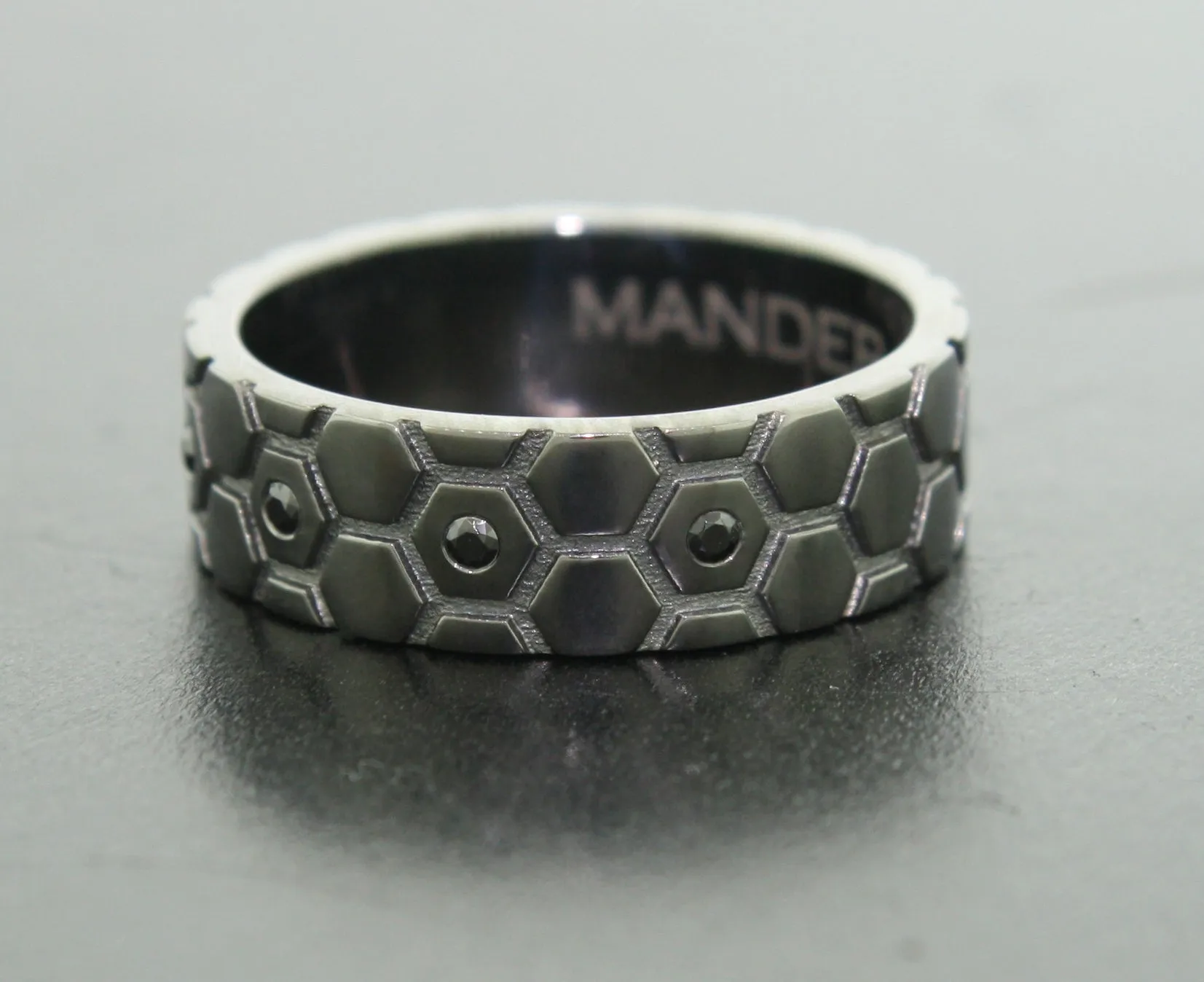 Blackened 14k Gold and Black Diamond Ring for Men Hexagons