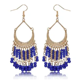 Blue and Gold Seed Bead Chandelier Earrings