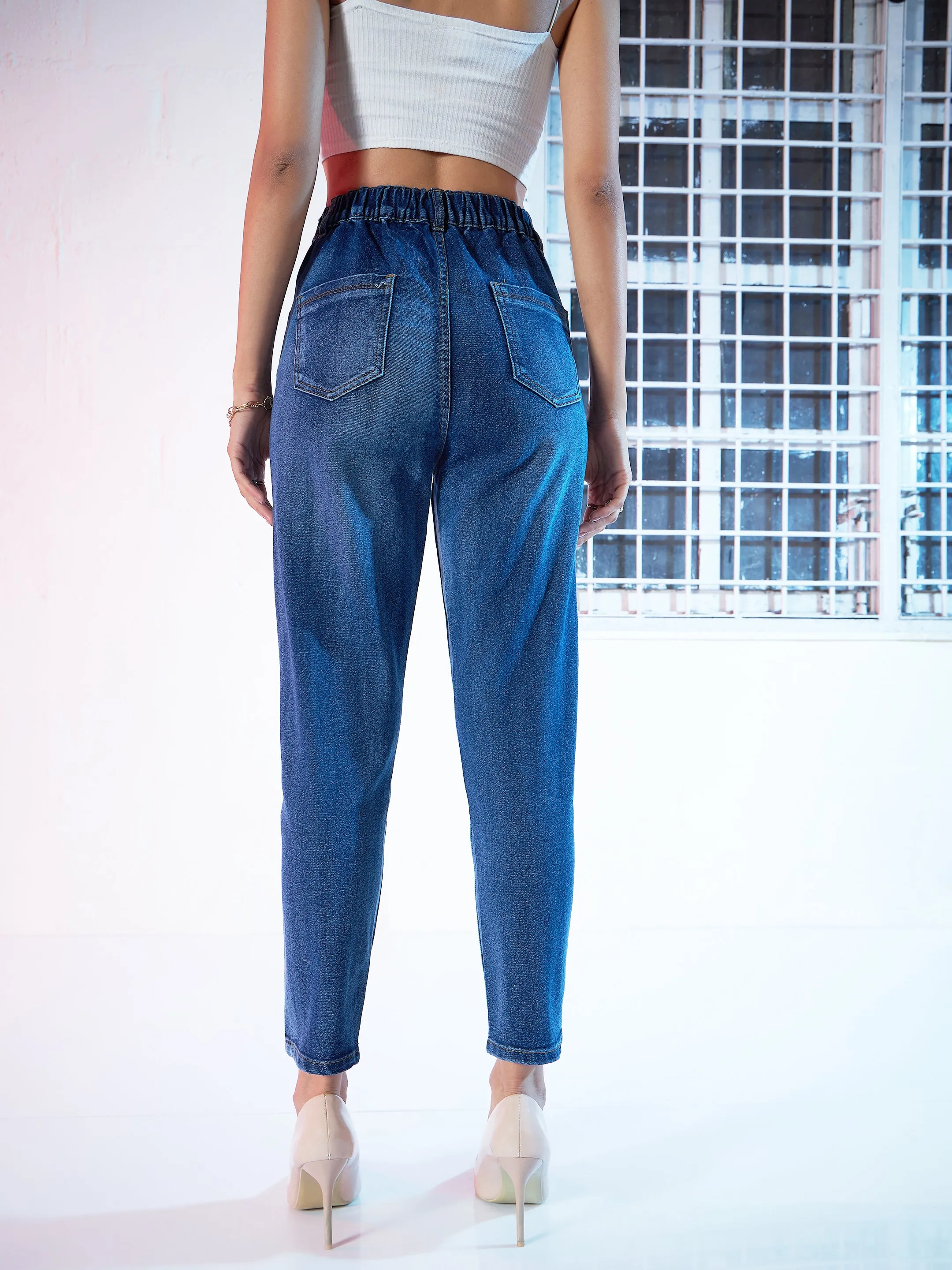 Blue High Waist Basic Jeans