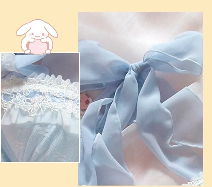 Blue Princess Soft Girl Aesthetic Kawaii Lolita Lingerie Set