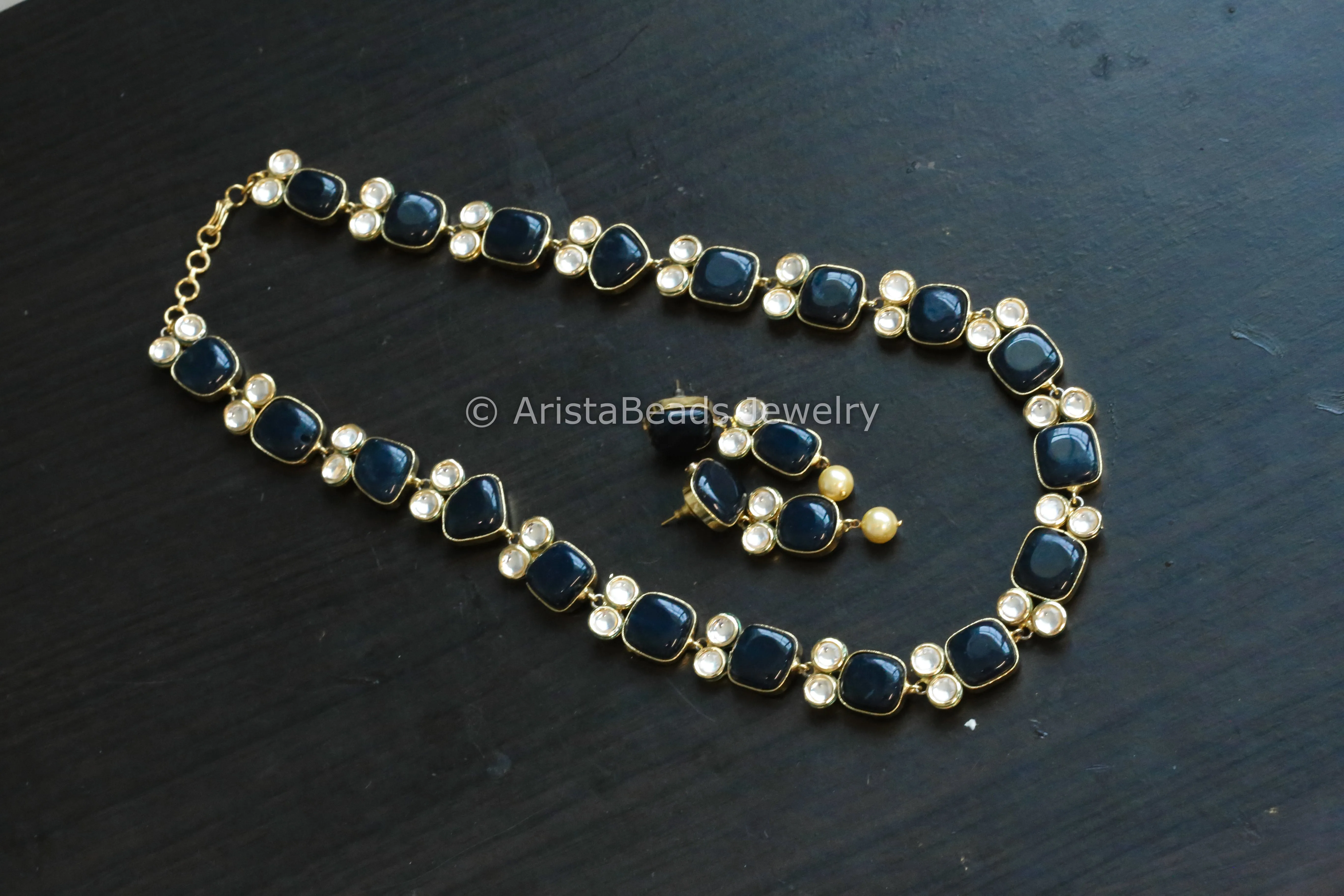 Blue Semiprecious Stone &  Kundan Fusion Set