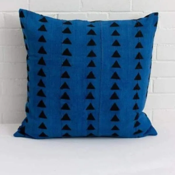 Blue Triangle Mudcloth Cushion