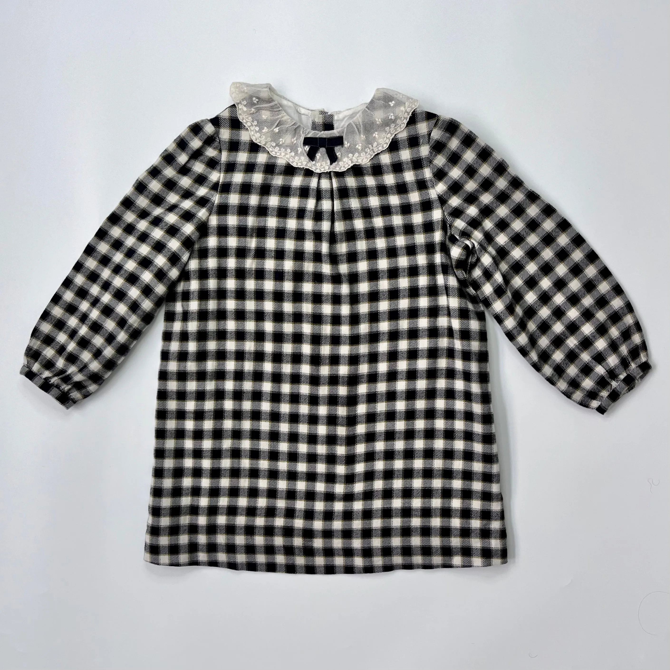 Bonpoint Black And White Brushed Cotton Dress With Lace Collar: 6 Years