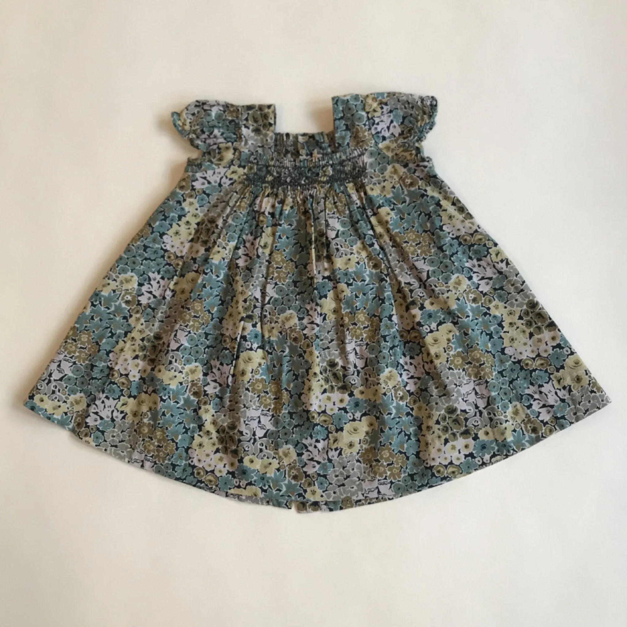 Bonpoint Green And Blue Toned Liberty Print Hand Smocked Sundress