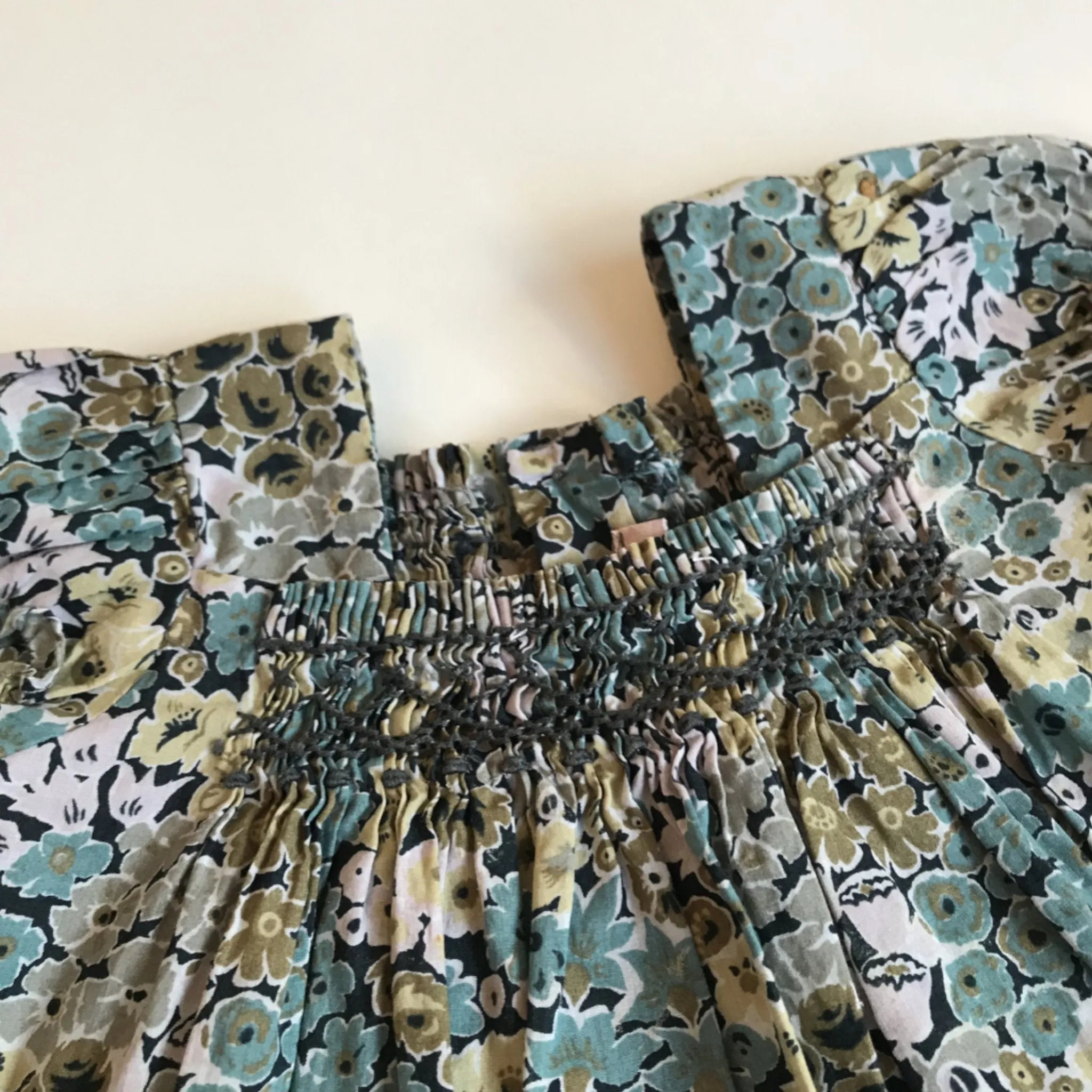 Bonpoint Green And Blue Toned Liberty Print Hand Smocked Sundress